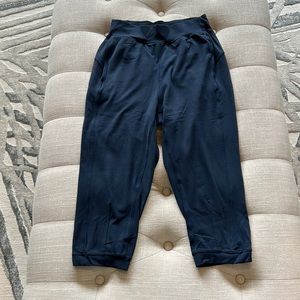 Worn, navy blue, Lululemon cropped joggers. Size 4.